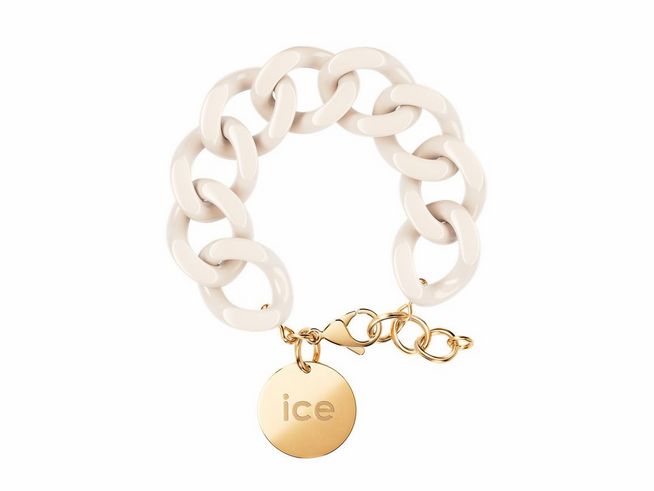 50441222-0 Kettenarmband aus elfenbeinfarbenem Material, geschlossene Gliederstruktur, mit goldenem Anhänger und Karabinerverschluss, Hersteller: ICE Jewellery, ICE Schmuck, Modell Almond Skin, 19 cm.