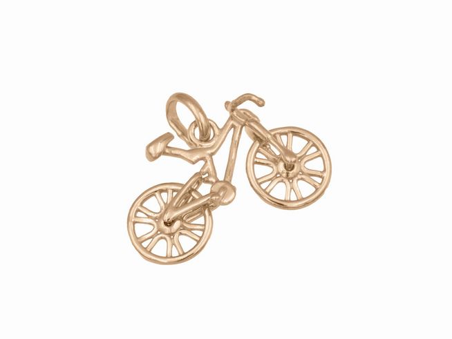 302690-0 Anhänger Fahrrad aus roségold vergoldetem Sterling Silber, detailreich gestaltet, von Juwelier Harnisch, ideal für sportive Schmuckliebhaber und Fahrradfans.
