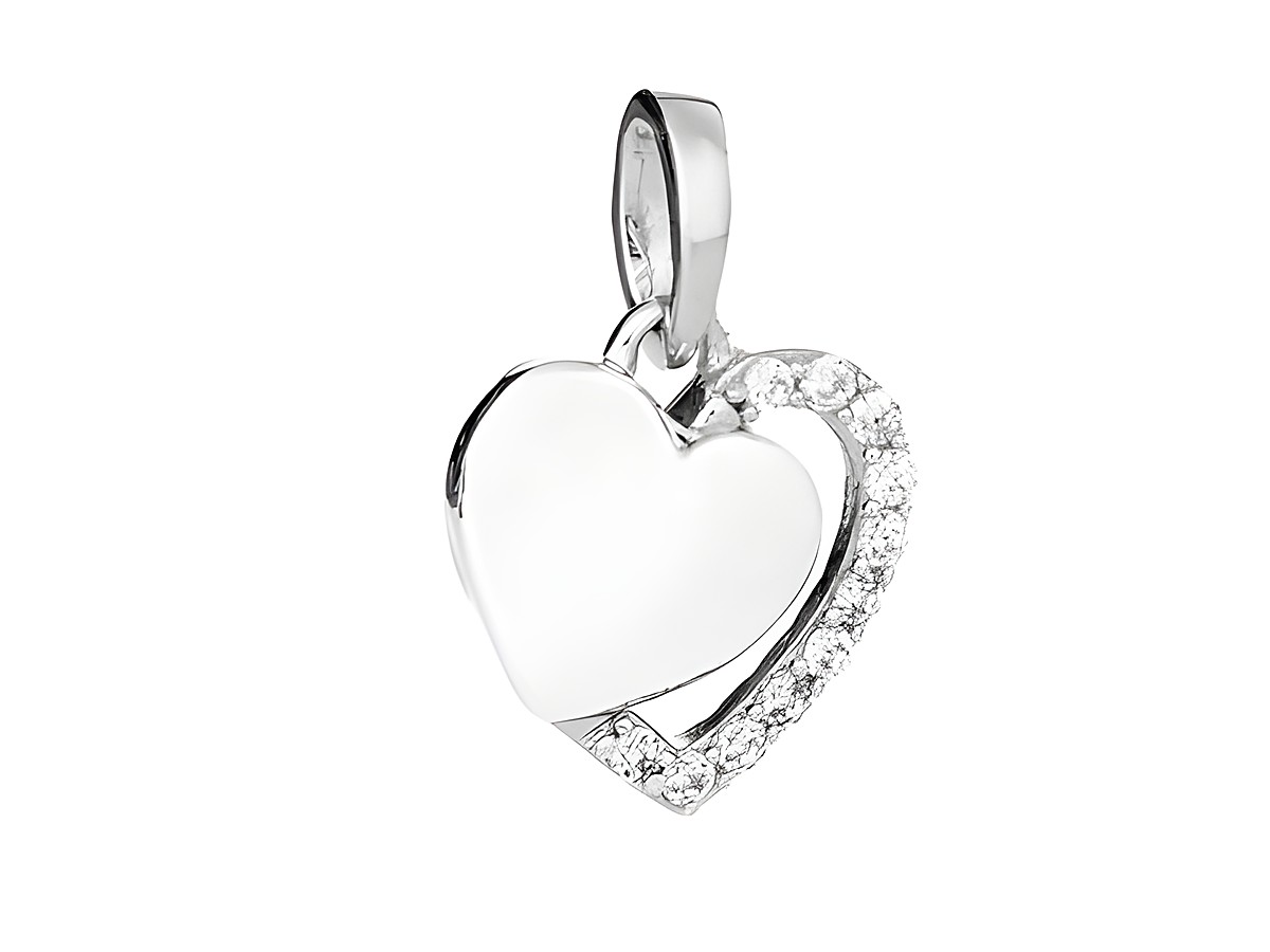 Herz Anhänger aus Silber, rhodiniert, mit weißen Zirkonia verziert, wunderschönes Design von Juwelier Harnisch, ideal als Schmuckstück oder Geschenk.