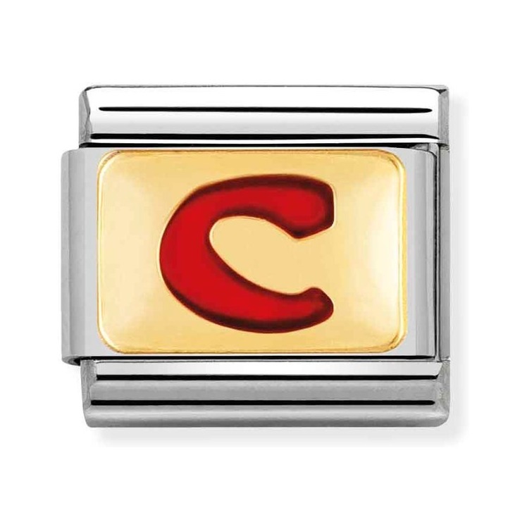 Nomination Composable Classic Charm Buchstabe C rot - Edelstahl, Gold 750 Gelbgold, Emaille