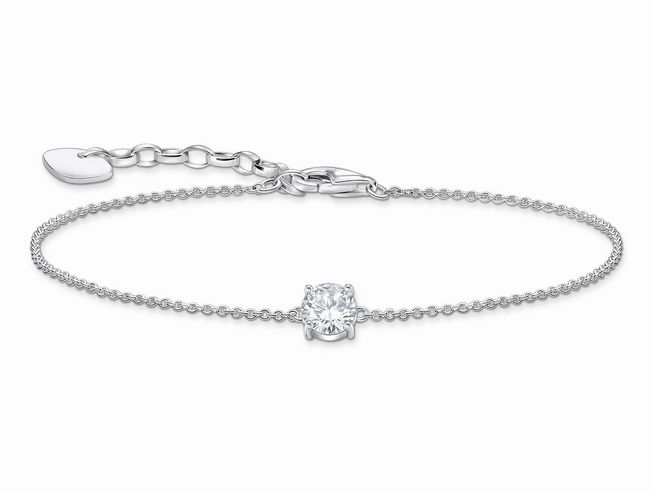 Elegantes Thomas Sabo Armband aus Silber mit großem, funkelndem Zirkonia in der Mitte, verstellbar von 16 bis 19 cm, ideal für stilvolle Anlässe.
