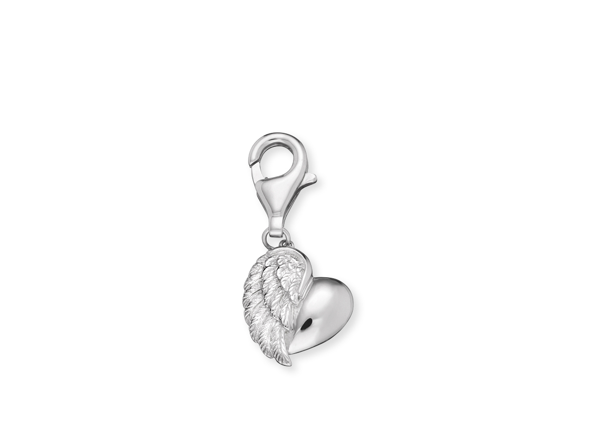 Engelsrufer ERC-HEARTWING Charm Herzflügel - Silber rhod. Silberner Charm in Herzform mit filigranen Flügeln, gefertigt aus rhodiniertem Silber, ideal als Anhänger für Schmuck, einzigartiges Design von Engelsrufer.