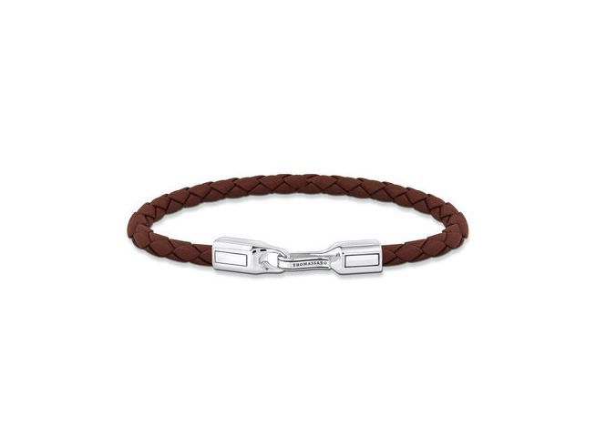 Braunes geflochtenes Lederarmband von Thomas Sabo mit silberner Verschlusslasche, Modell A2149-682-2-L21, 21 cm lang, elegantes und zeitloses Design für jeden Anlass.