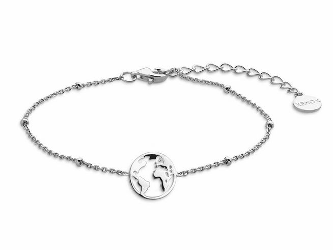 Xenox Sterling Silber Armband XS2986 mit Ankerkette, Weltkugel-Design, verstellbare Länge von 15 bis 18,5 cm, ideal für Modelle mit Wanderlust.
