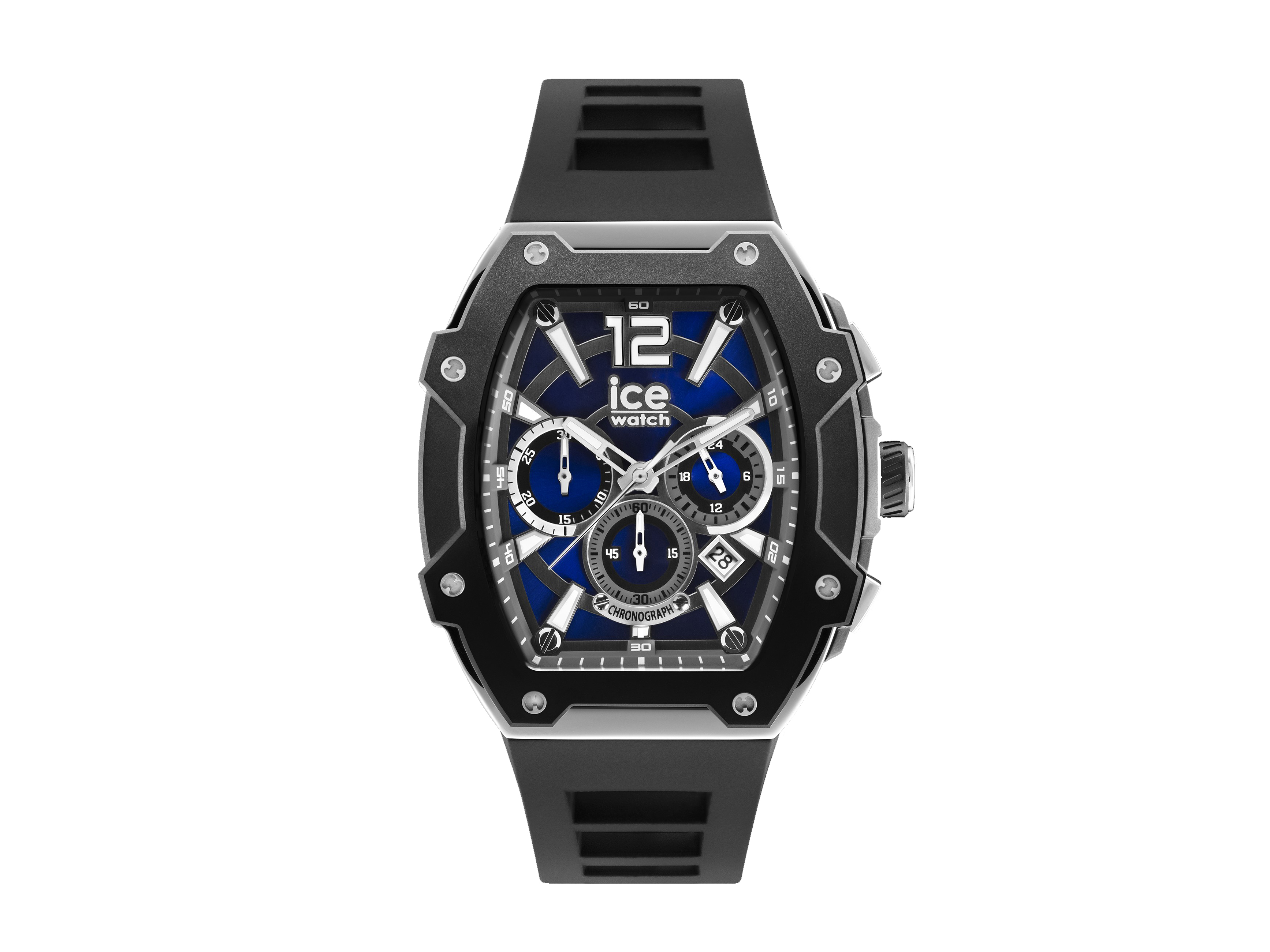 Die Ice Watch 024364 ICE boliday Uhr in Schwarz und Blau mit hellem Ziffernblatt und Chronographen-Funktionen bietet modernstes Design und ist in der Größe Large erhältlich.