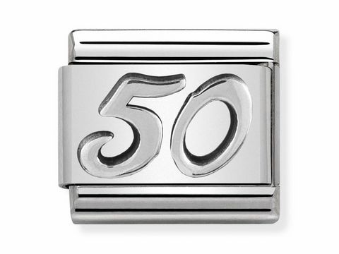 433010124-0 Oxidierte Silberschnalle mit der Zahl 50 von Nomination SilverShine Classic, elegantes Design, ideal für personalisierte Schmuckstücke.