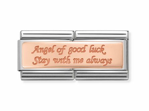 Gravur der Glücksengel Double Classic in Roségold mit den Worten Angel of good luck Stay with me always, Hersteller Nomination, Modellnummer 430710 12.