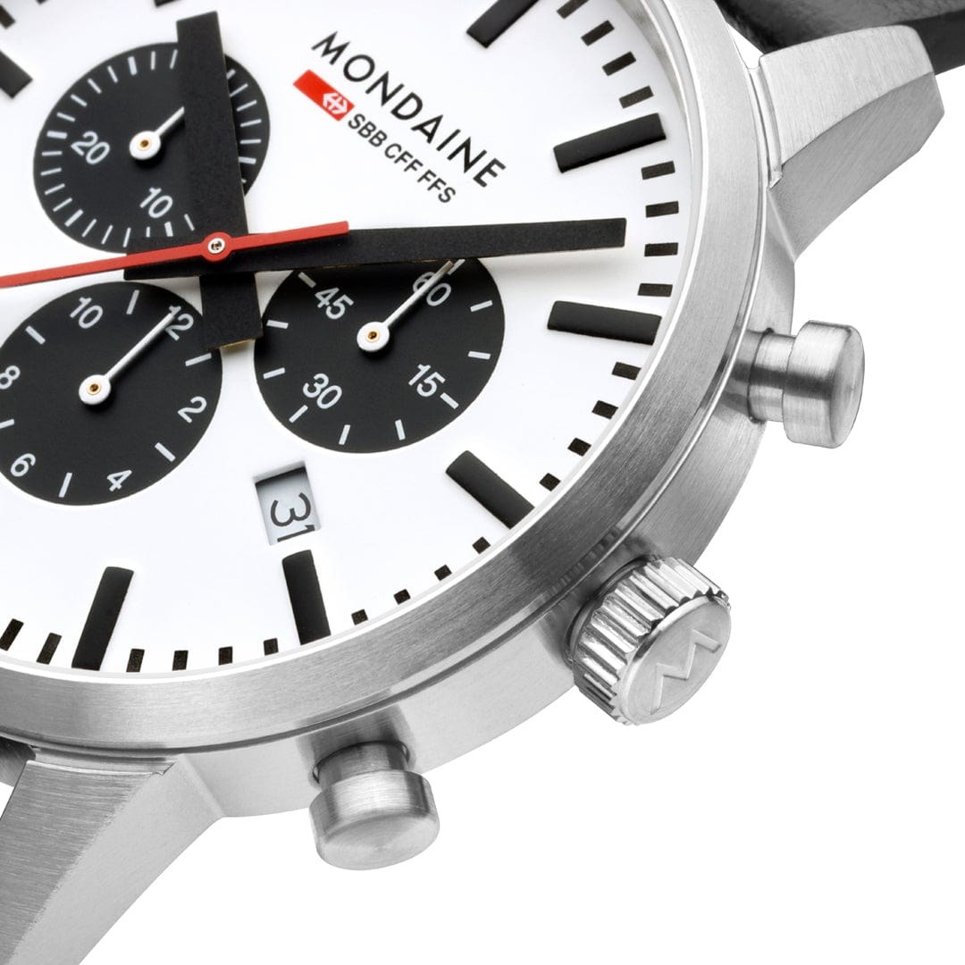 Mondaine Neo MSD.41410.LBV Uhr - Edelstahl matt - 41 mm 5 ATM - Chronograph + Datum – Ansicht 4