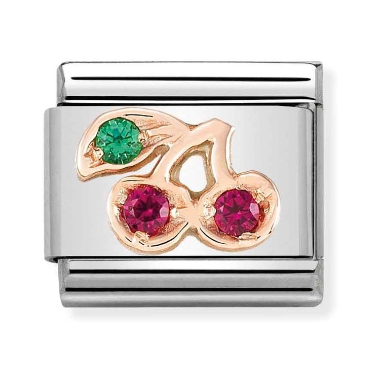Nomination Composable Classic Charm Kirschen - Edelstahl, roségoldfarben, Zirkonia