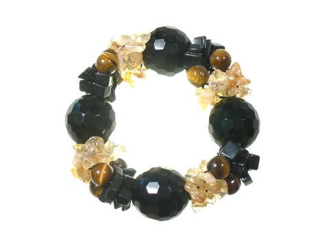 Armband mit echten Steinen aus Onyx und Tigerauge sowie weiteren Edelsteinen, Hersteller: Juwelier Harnisch, elegantes Schmuckstück in ansprechendem Design.