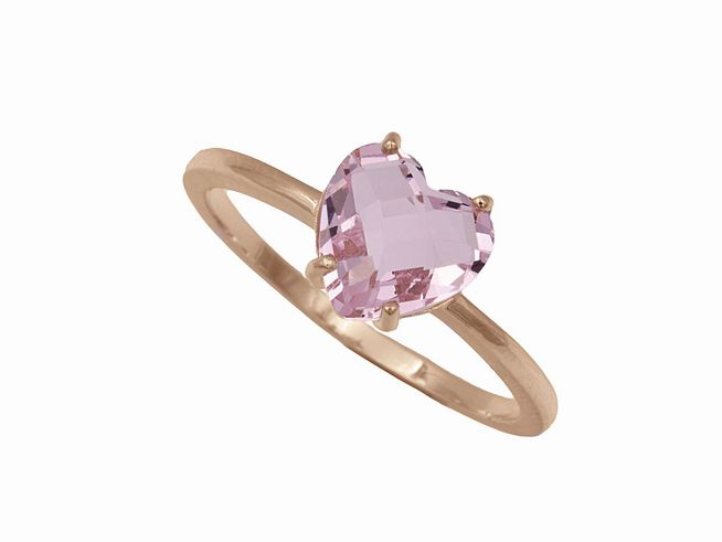 Rosa Herz Ring aus Glas in Sterlingsilber mit Roségold Vergoldung, Größe 58, Hersteller Juwelier Harnisch, elegantes Schmuckstück bis Größe 58 oder 18,4.