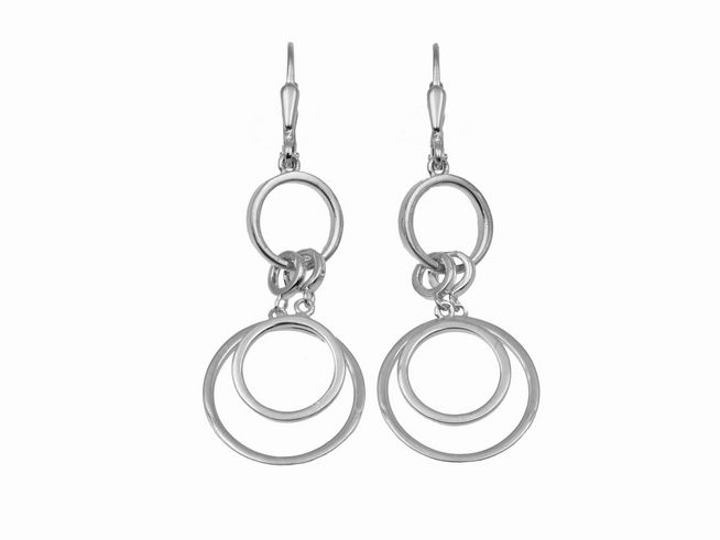 Ohrhänger Kreisringe aus 925 Sterling Silber, poliert und rhodiniert, ohne Stein, gefertigt von Juwelier Harnisch, in elegantem Design mit mehreren Ringen.