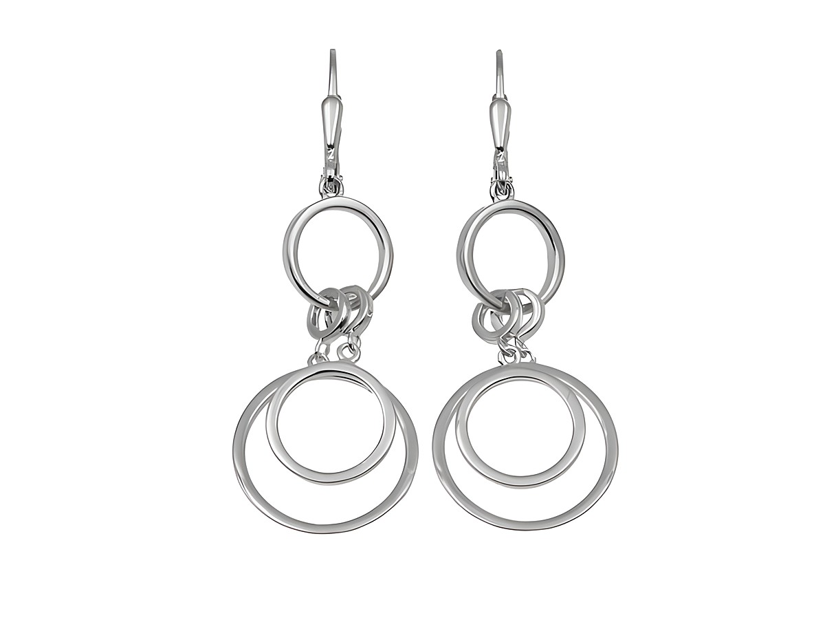 Ohrhänger Kreisringe aus 925 Sterling Silber, poliert und rhodiniert, ohne Stein, gefertigt von Juwelier Harnisch, in elegantem Design mit mehreren Ringen.