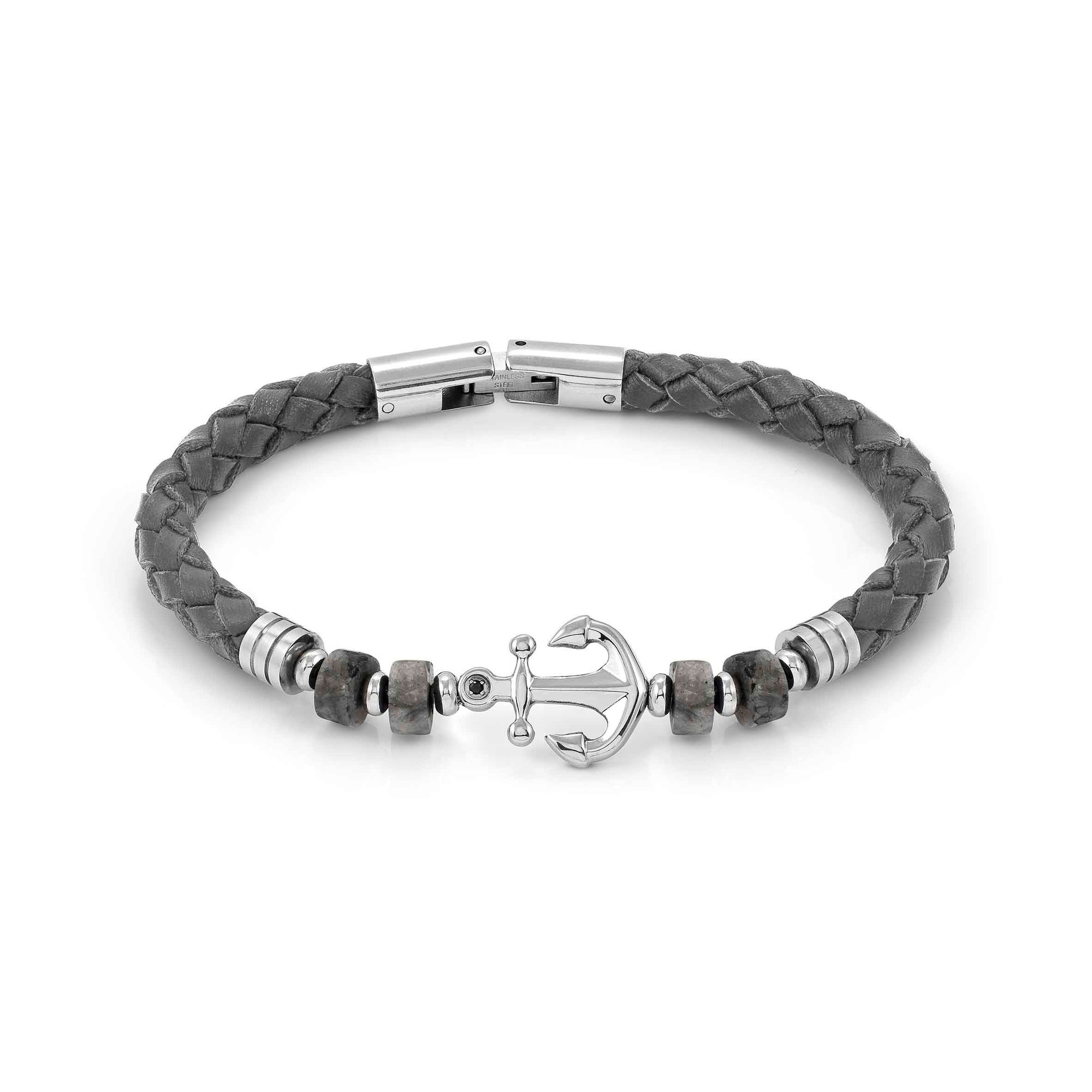 Nomination ATLANTE STONES EDITION Lederarmband - Anker - grauer Jaspis - 55 - 60 cm – Ansicht 2