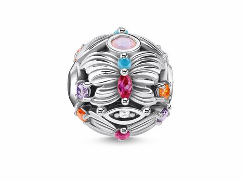 Thomas Sabo Karma Beads K0341-342-7 Bead aus Silber mit mehrfarbigen Steinen in verschiedenen Formen, glänzende Oberfläche und filigranes Design, ideal für individuelle Schmuckkreationen.