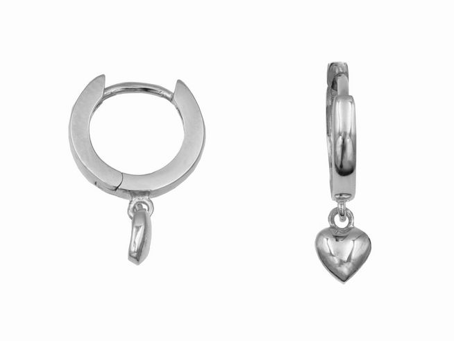 Creolen 1 cm Sterling Silber rhodiniert mit Hänger Herz von Juwelier Harnisch bis 15 mm, elegant und zeitlos, ideal für jeden Anlass.