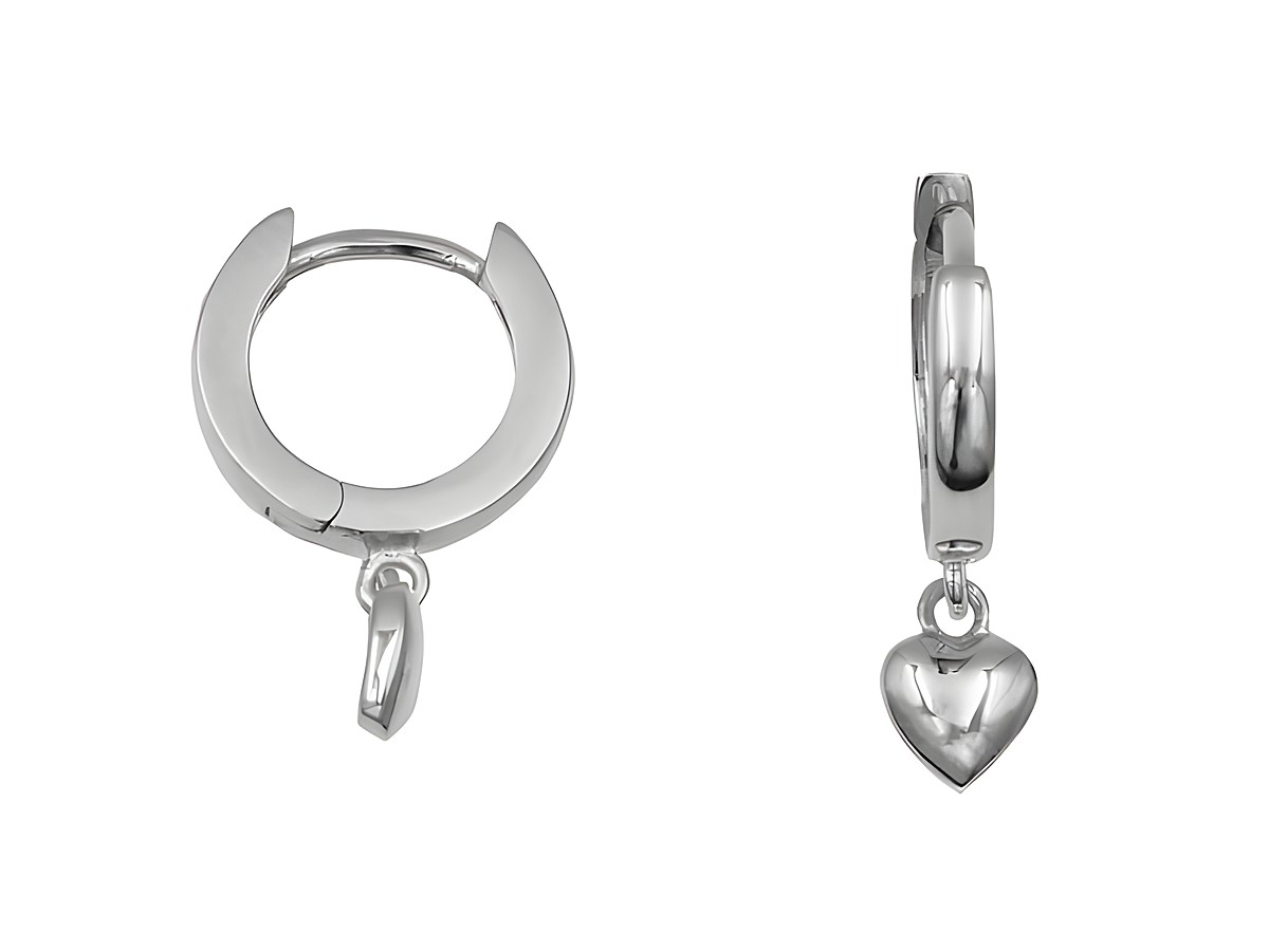Creolen 1 cm Sterling Silber rhodiniert mit Hänger Herz von Juwelier Harnisch bis 15 mm, elegant und zeitlos, ideal für jeden Anlass.