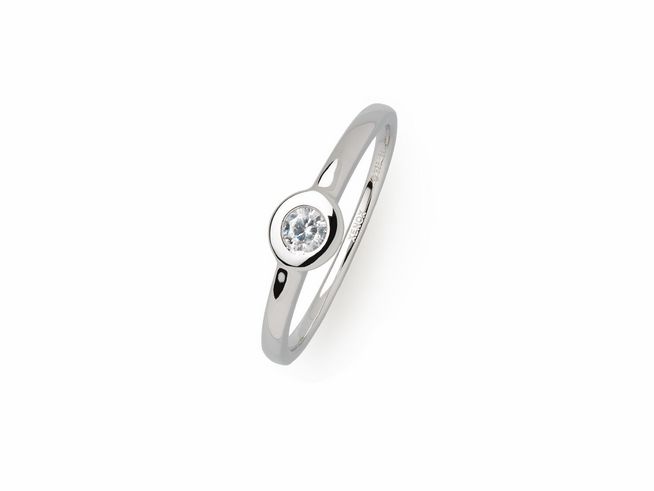 Xenox Sterling Silber Ring XS7388/56 mit einem feinen, runden Design und einem funkelnden Stein im Zentrum, Zarge Silber, Größe 56, elegant und zeitlos.