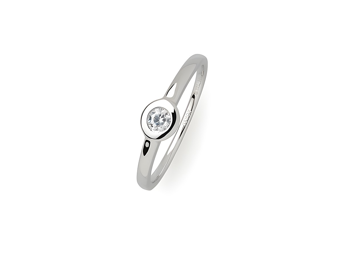 Xenox Sterling Silber Ring XS7388/56 mit einem feinen, runden Design und einem funkelnden Stein im Zentrum, Zarge Silber, Größe 56, elegant und zeitlos.