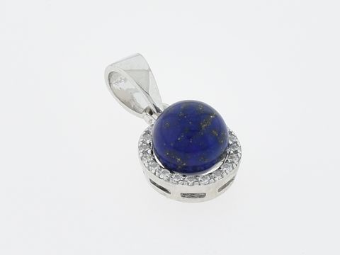 Runder Silber Anhänger mit edlem Lapis und klaren Zirkonia, Hersteller Juwelier Harnisch, weitere Steine, perfekt für stilvolle Akzente.