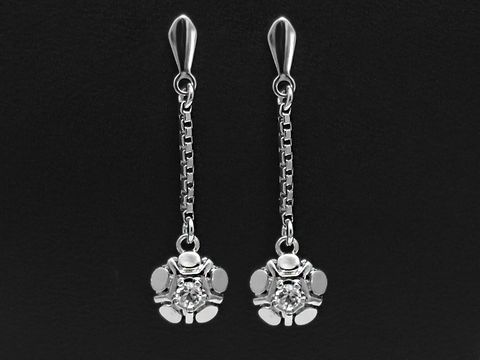 Silber Ohrringe 29 x 7,5 mm Hänger mit weißem Stein von Juwelier Harnisch, elegante Ohrhänger mit Stein in floraler Form.