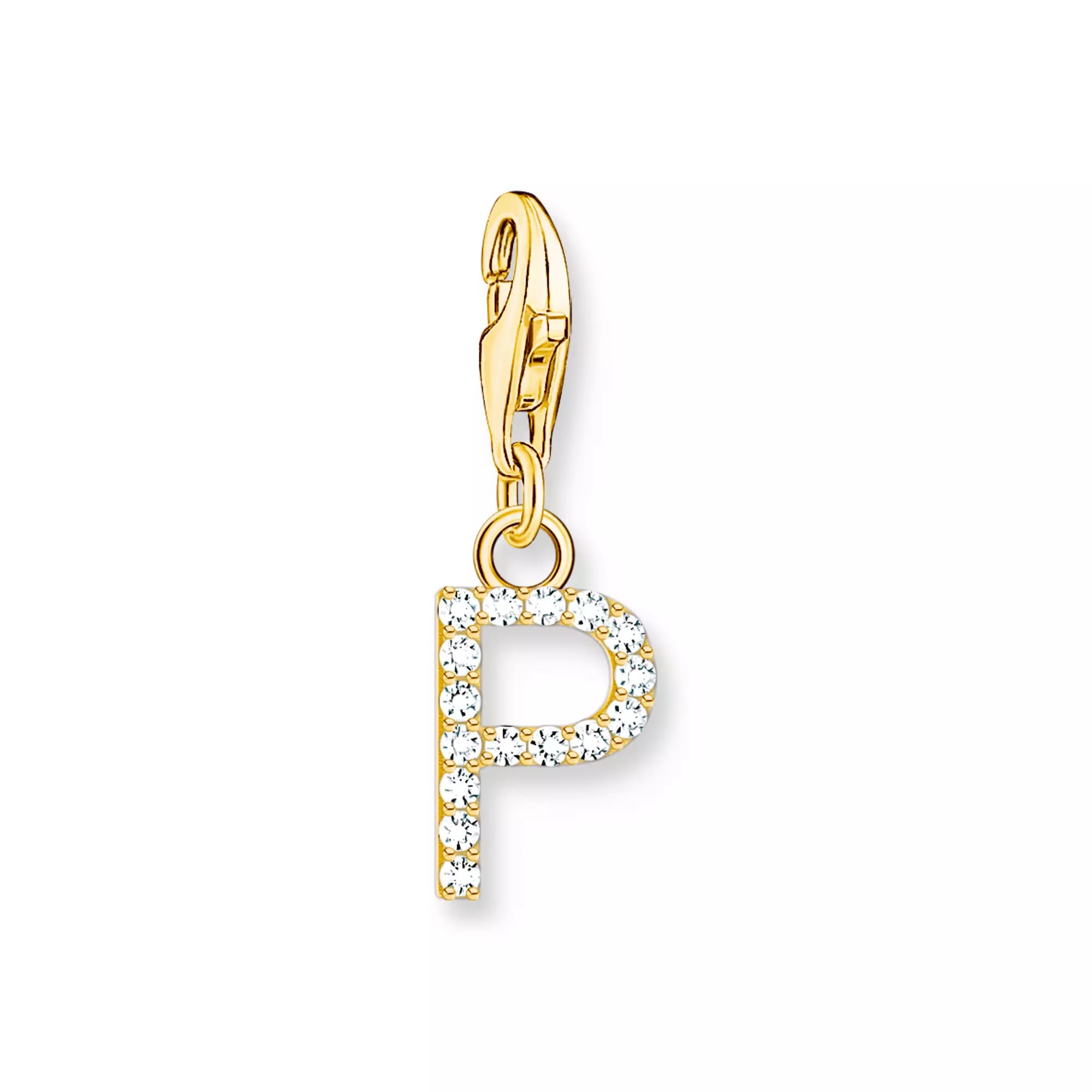 Thomas Sabo Charm-Anhänger - funkelnder Buchstabe P - Silber Gelbgold verg. & Zirkonia - Weiß