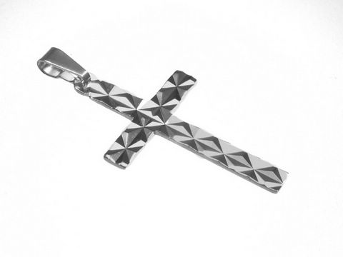 Diamantschliff Kreuz aus Silber, rhodiniert, mit glänzendem Muster, Hersteller Juwelier Harnisch, eleganter Anhänger für modische Akzente und besondere Anlässe.