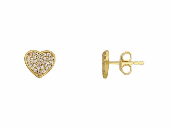Xenox Sterling Silber Ohrringe XS3575G LOVE STORY-OS Gelbgold Verg Herz mit funkelnden Steinen in Herzform, eleganter Ohrschmuck für jeden Anlass.