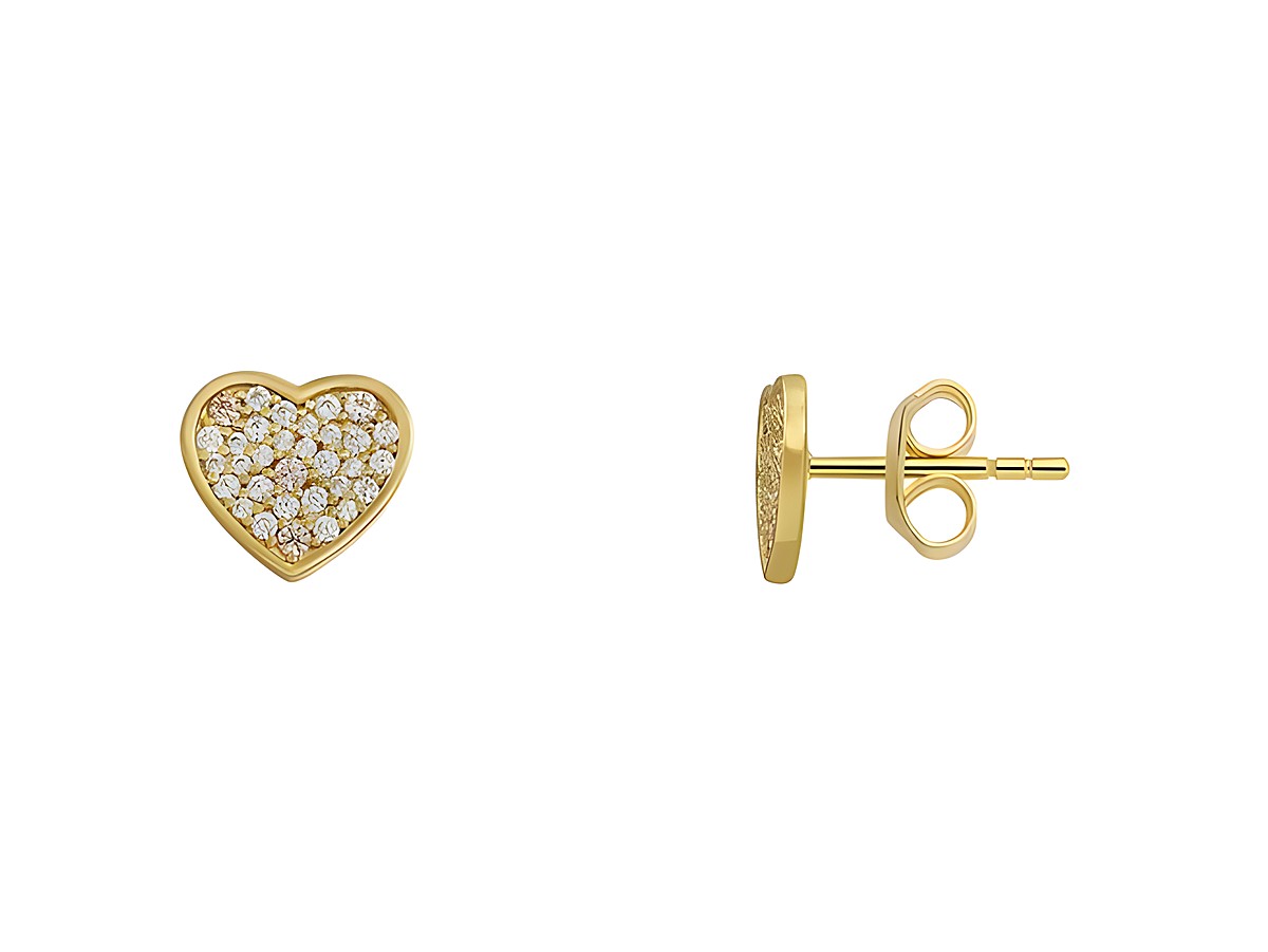 Xenox Sterling Silber Ohrringe XS3575G LOVE STORY-OS Gelbgold Verg Herz mit funkelnden Steinen in Herzform, eleganter Ohrschmuck für jeden Anlass.