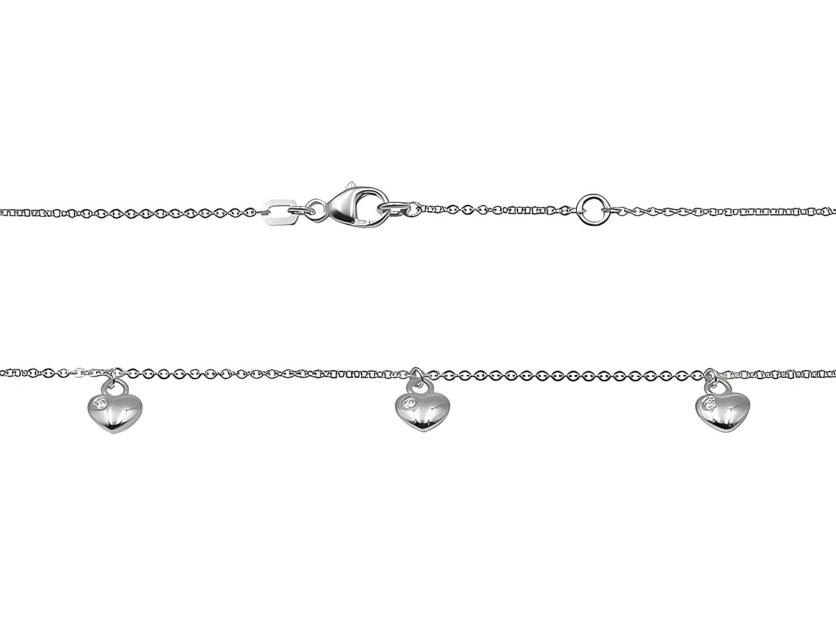 Kette Herzreihe aus Silber rhodiniert mit Zirkonia in 36 cm und 38 cm Länge. Feine Gliederkette mit kleinen herzförmigen Anhängern, ideal als Schmuckstück für den Alltag.