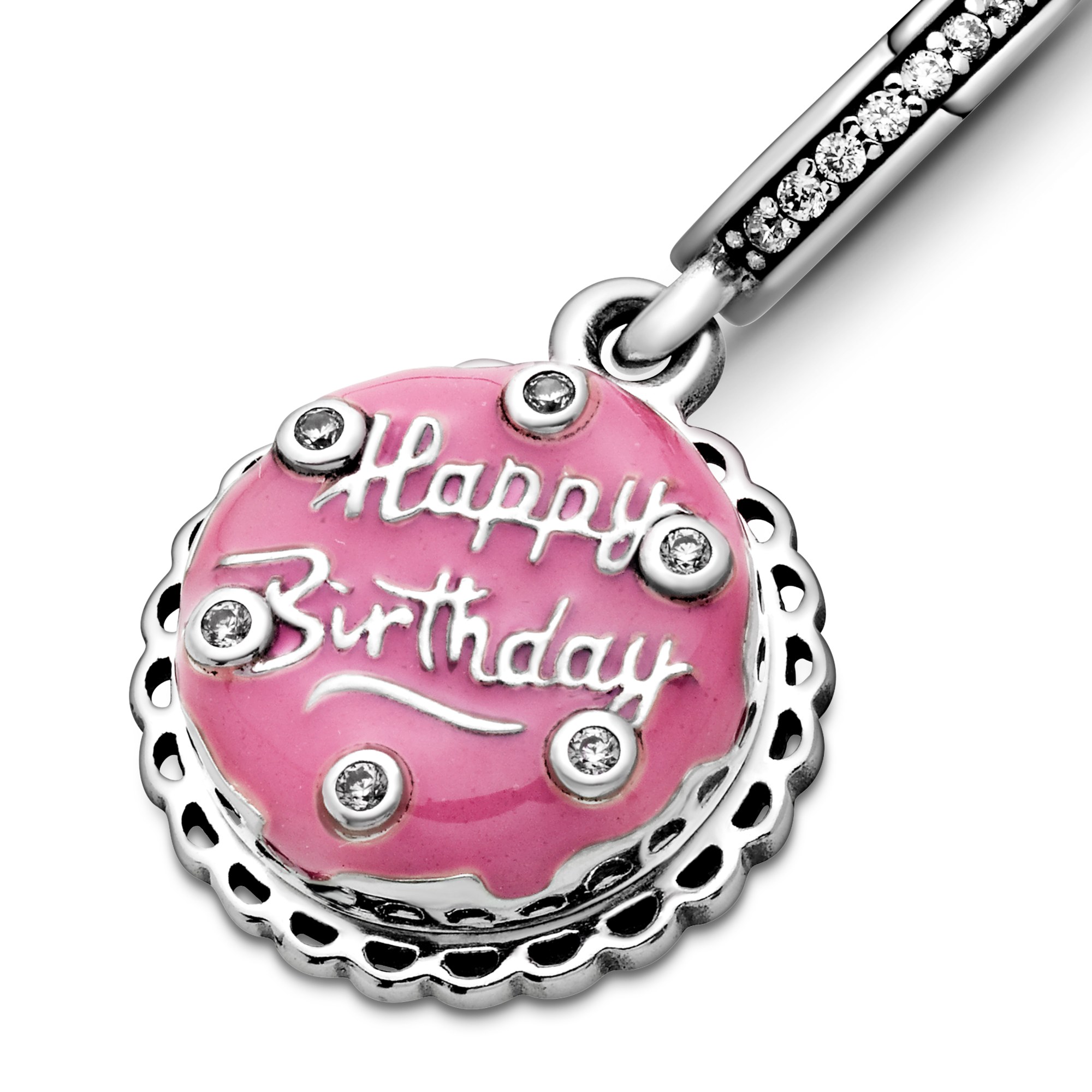 Pandora Silber Charm Anhänger - Geburtstagstorte - Zirkonia + Emaille – Ansicht 3
