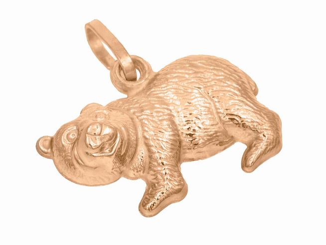 Hängender Bär aus Sterling Silber in poliertem Roségold, detaillierte Gestaltung, ideal als Schmuckstück für Tierliebhaber, Hersteller Juwelier Harnisch.