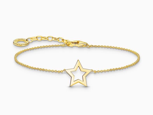Silbernes Armband von Thomas Sabo mit einem vergoldeten Sternanhänger, verstellbar von 16 bis 19 cm, elegant und modern, ideales Schmuckstück für jeden Anlass.