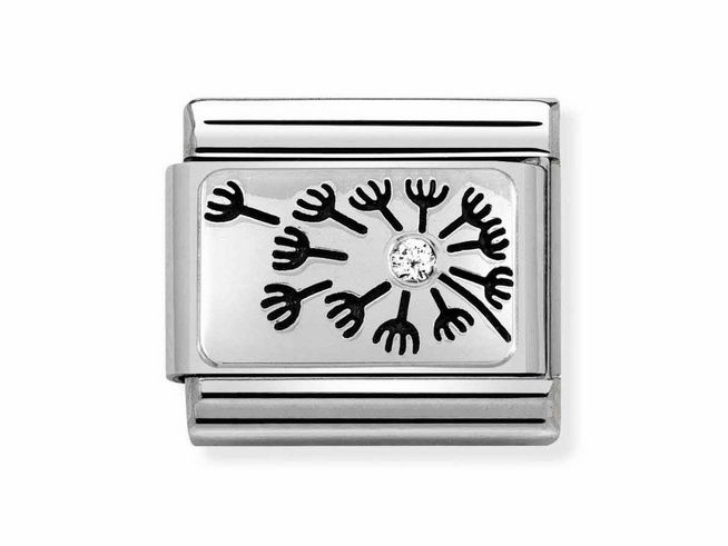 Nomination Classic Sterling Silber mit Pusteblumenmotiv und einem klaren Zirkonia in der Mitte, elegant und stilvoll, ideal für individuelle Armbänder, Hersteller: Nomination, Silvershine Motive.