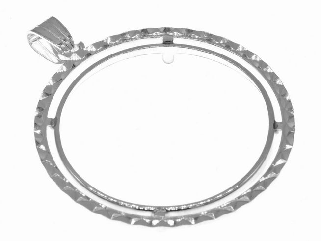 Münzfassung Anhänger aus 925 Sterling Silber, diamantiert, Durchmesser 34 mm, geeignet für Münzen bis 3,5 cm, Hersteller Juwelier Harnisch, elegantes Design.