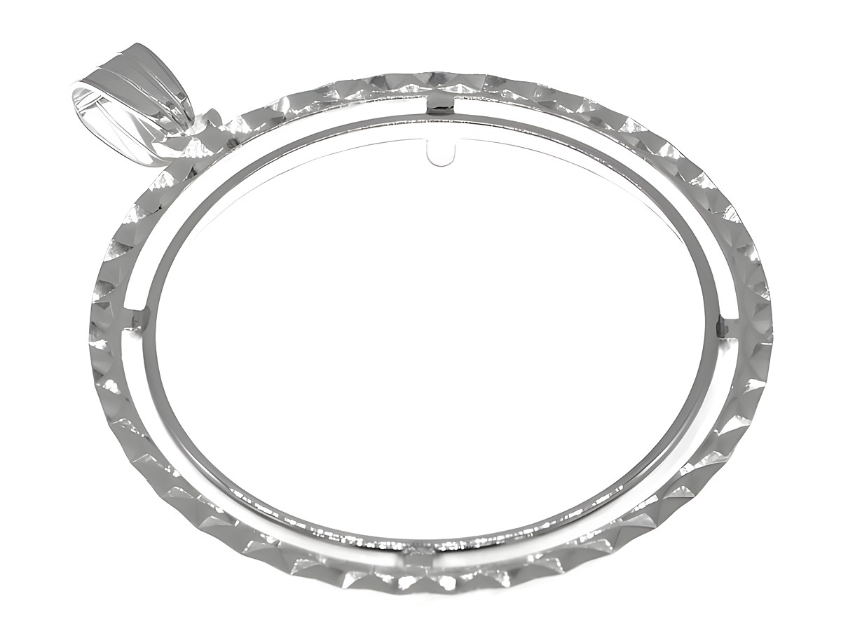 Münzfassung Anhänger aus 925 Sterling Silber, diamantiert, Durchmesser 34 mm, geeignet für Münzen bis 3,5 cm, Hersteller Juwelier Harnisch, elegantes Design.