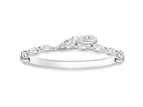 Charm Armband aus Silber von Thomas Sabo mit Gravurplatte und individuell anpassbarer Länge von 16,5 bis 19,5 cm, Modell X0211-001-12-L19,5v, elegant und zeitlos.