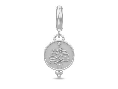 Silberner Anhänger mit einem stilisierten Weihnachtsbaum, umgeben von eleganten Verzierungen, ideal für festliche Anlässe und als besondere Geschenkidee.