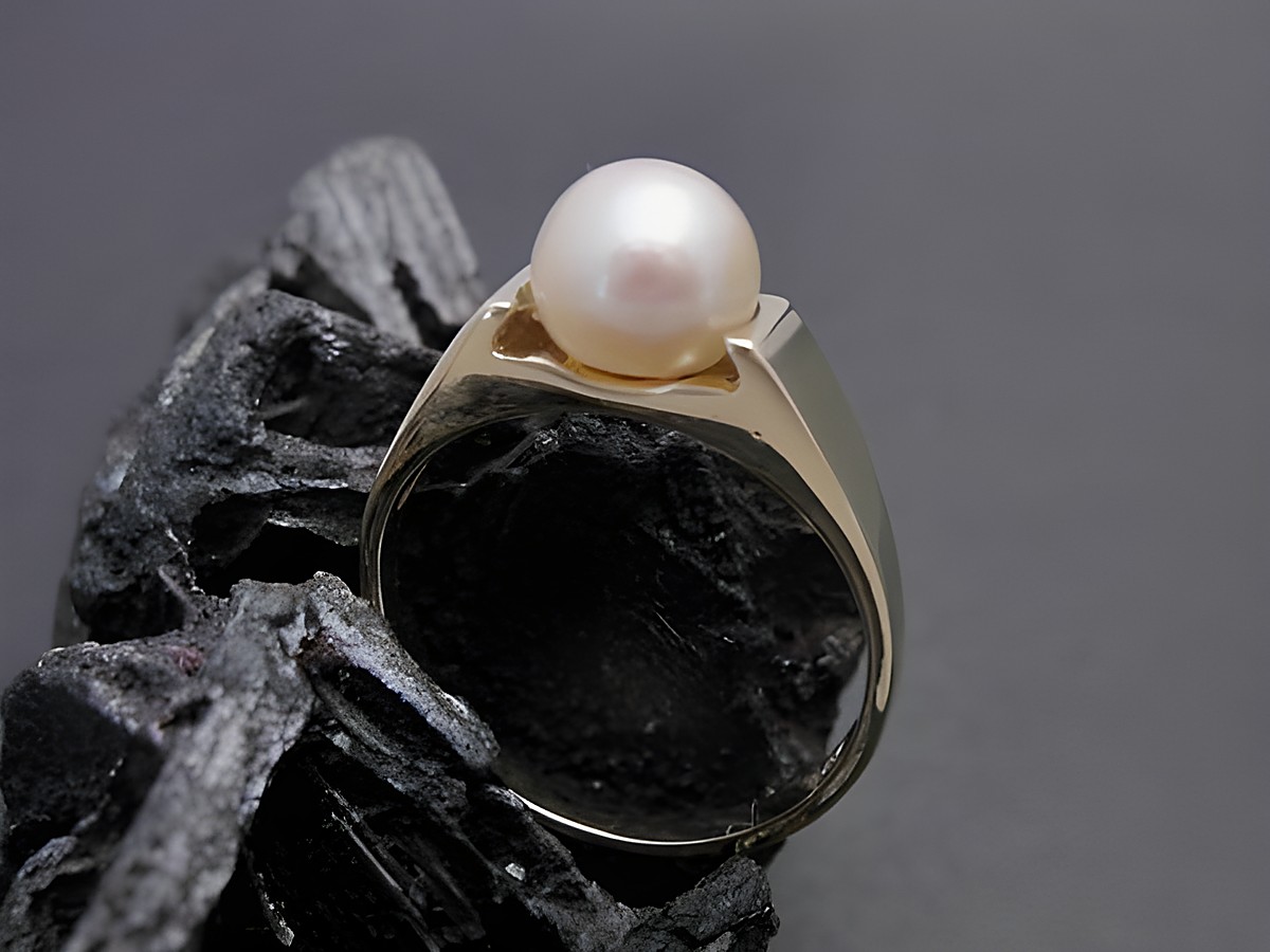 Gold Perlen Ring aus Gold 585 mit einer Zuchtperle von 7 mm in Größe 51, vom Hersteller Juwelier Harnisch, eleganter und nobler Schmuck bis Größe 52. – Ansicht 2