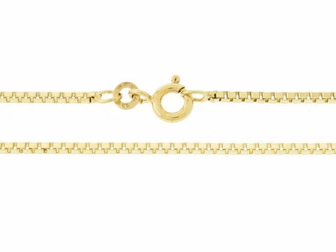 Venezianerkette 585 Gold von Juwelier Harnisch, 90 cm lang, mit einer Stärke von 1,2 x 1,2 mm, ausgestattet mit einem sicheren Federringverschluss.