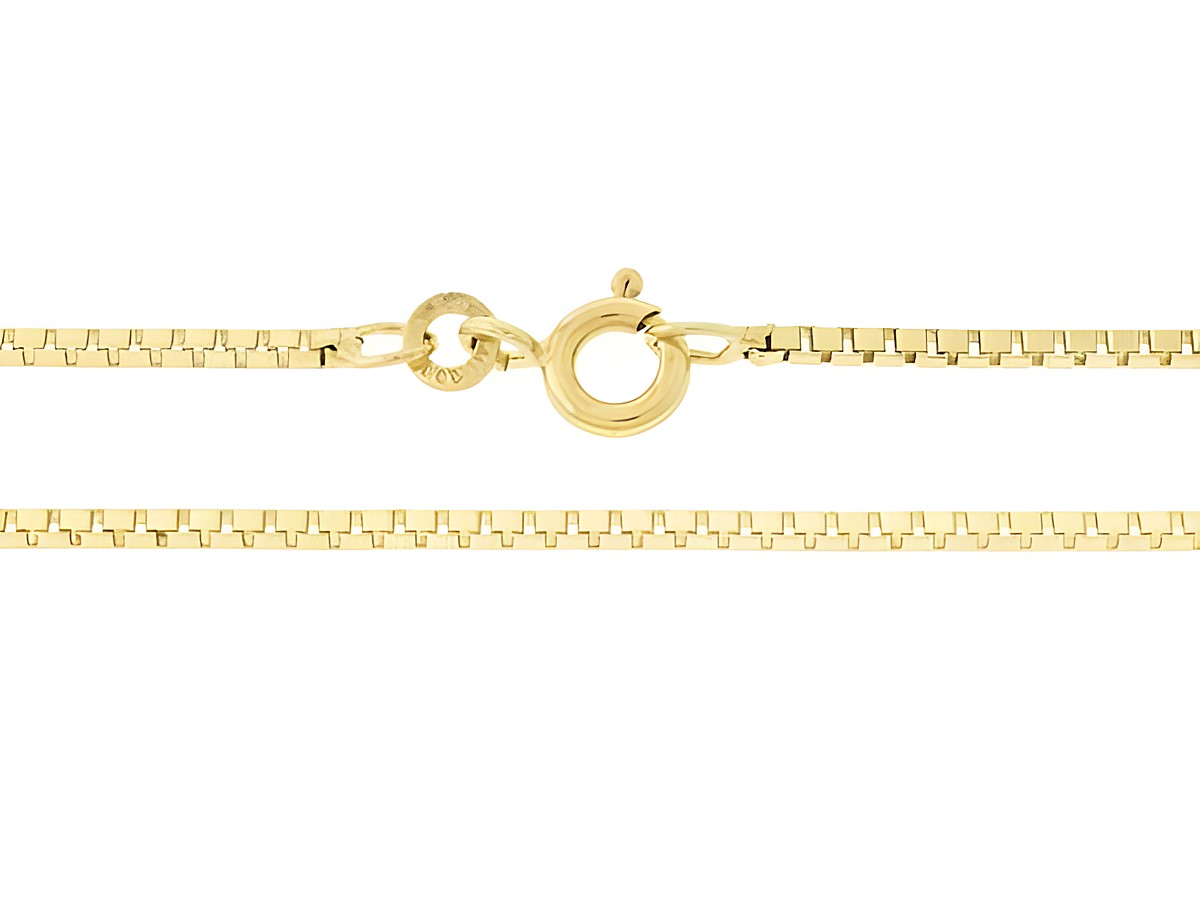 Venezianerkette 585 Gold von Juwelier Harnisch, 90 cm lang, mit einer Stärke von 1,2 x 1,2 mm, ausgestattet mit einem sicheren Federringverschluss.