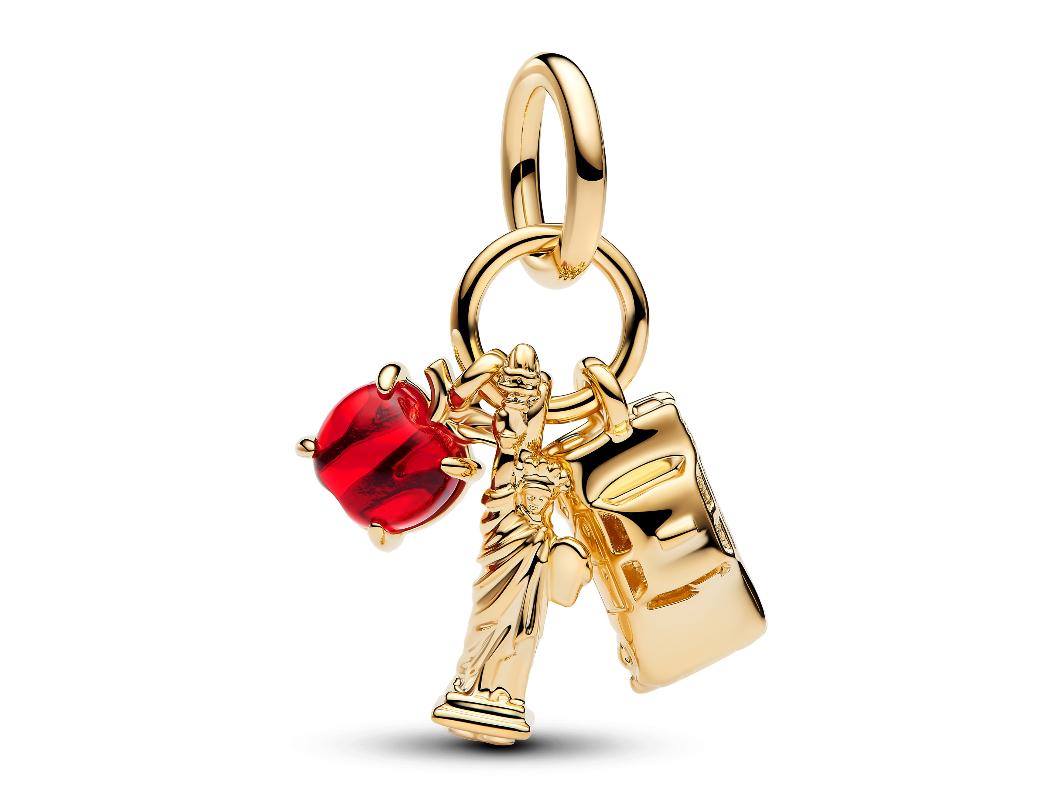 Pandora 764767C01 - New York Ikonen Dreifacher Charm-Anhänger - Gelbgold Vergoldung - Murano Glas Rot