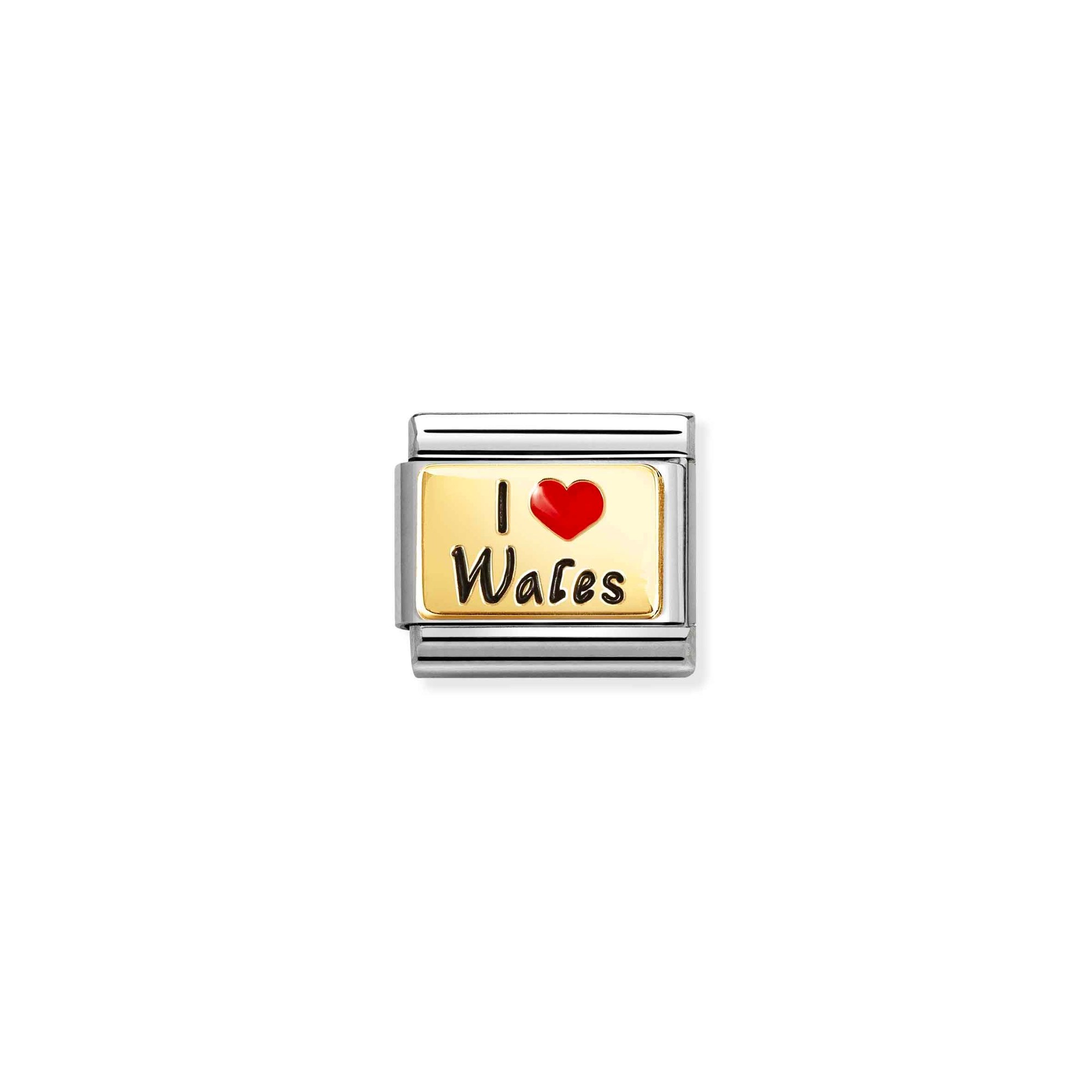 Nomination Composable Classic Charm I Love Wales - Edelstahl, Gold 750 Gelbgold, Emaille