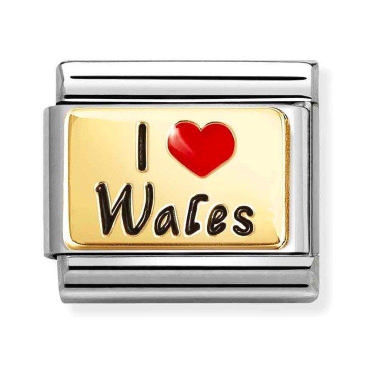 Nomination Composable Classic Charm I Love Wales - Edelstahl, Gold 750 Gelbgold, Emaille