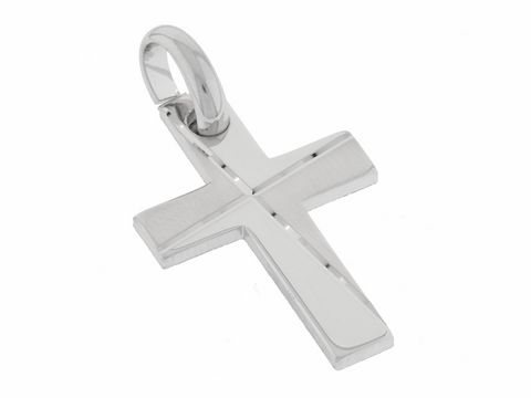 Silber Anhänger - Kreuz - rhodiniert - massiv - teilmattiert, Hersteller: Juwelier Harnisch, mit Muster, elegantes Design für individuellen Schmuck.
