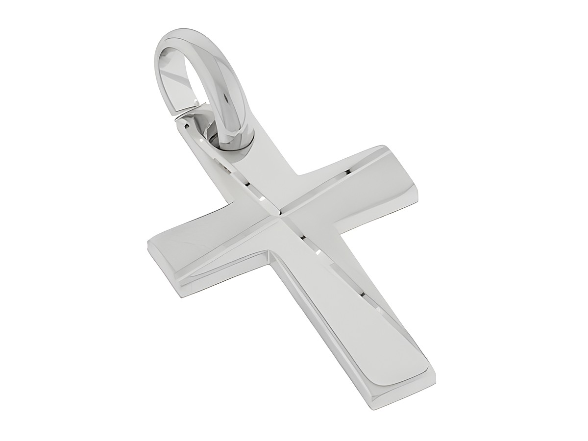 Silber Anhänger - Kreuz - rhodiniert - massiv - teilmattiert, Hersteller: Juwelier Harnisch, mit Muster, elegantes Design für individuellen Schmuck.