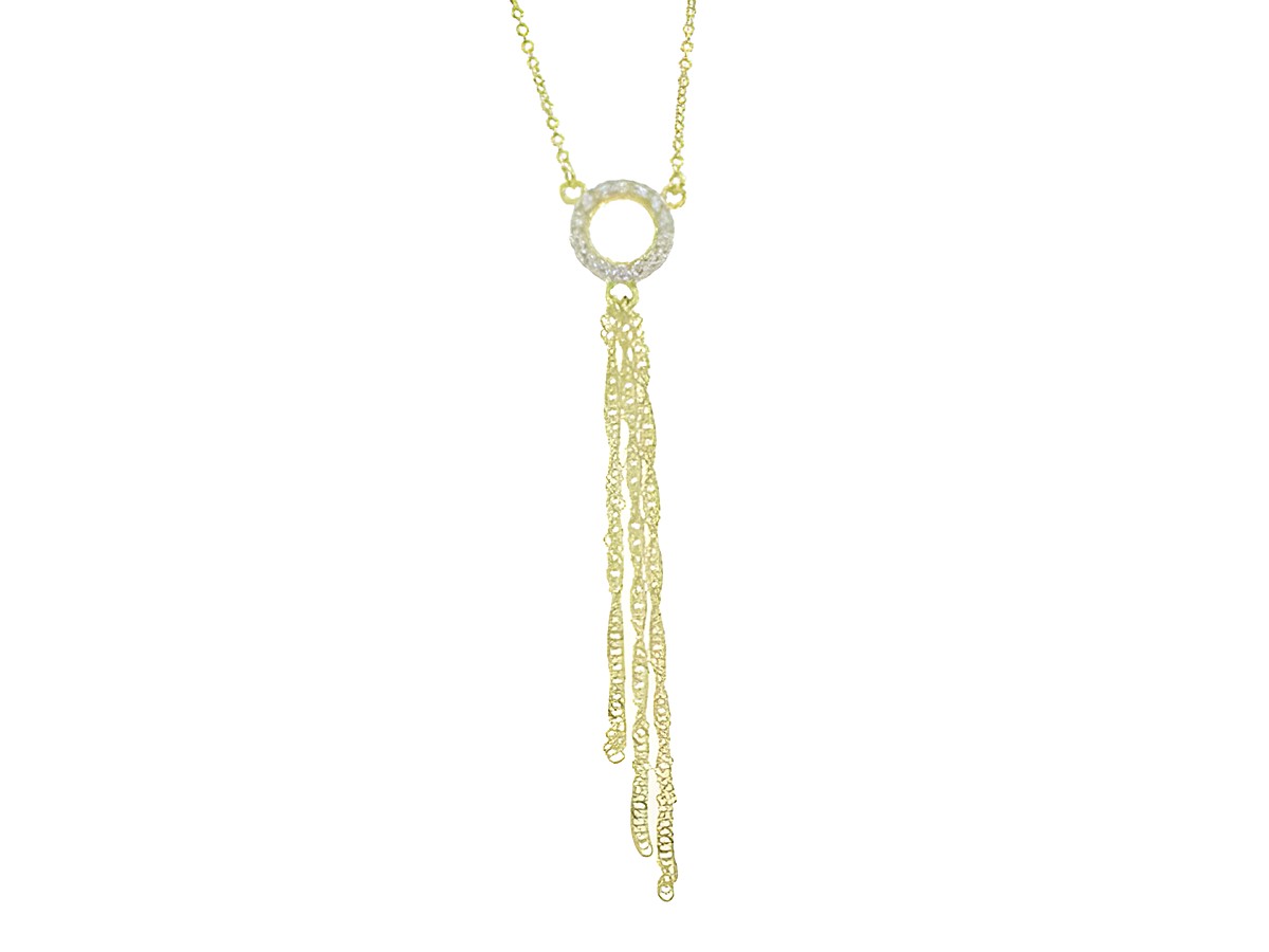 Kette mit Anhänger in Form eines Kreises aus Silber vergoldet, filigran gestaltet, mit eleganten, hängenden Elementen, Länge 45 cm, Hersteller Juwelier Harnisch, Collierketten.
