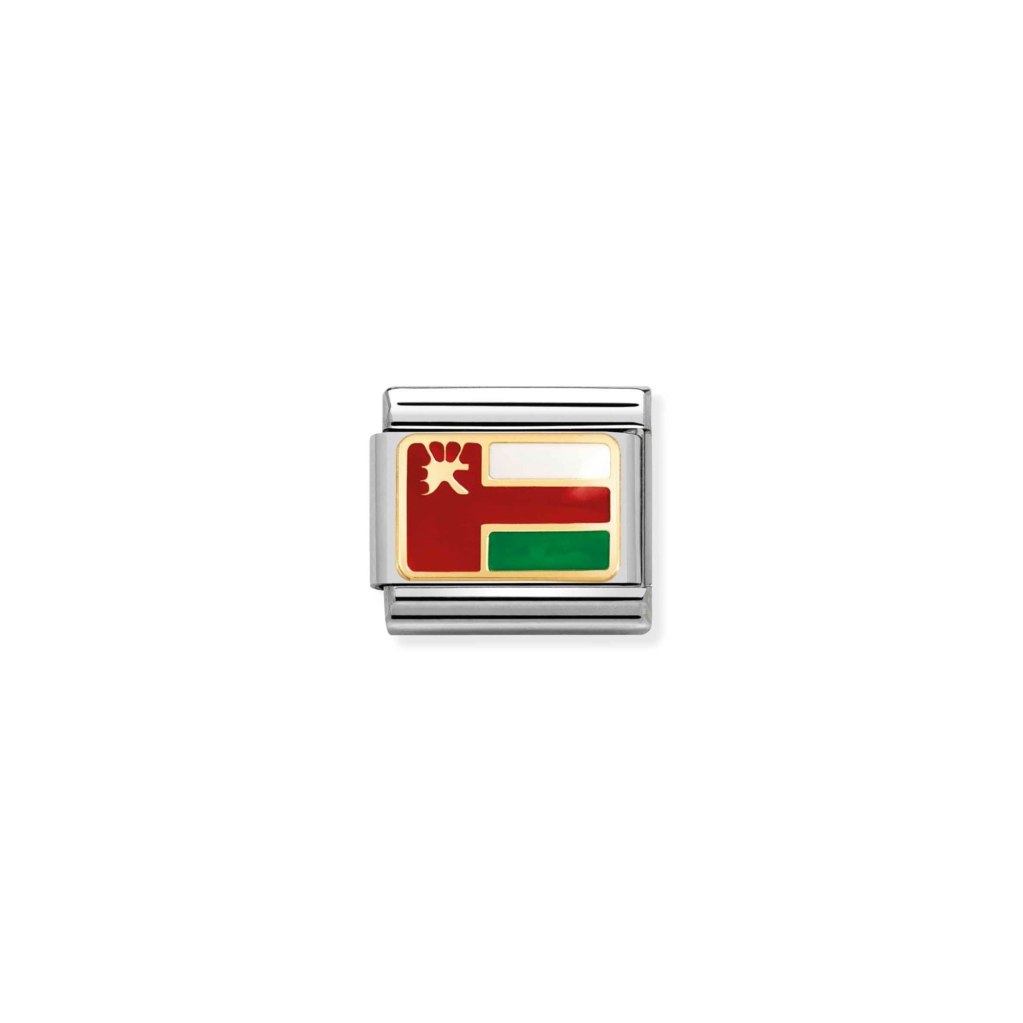 Nomination Composable Classic Charm Flagge Oman - Edelstahl, Gold 750 Gelbgold, Emaille