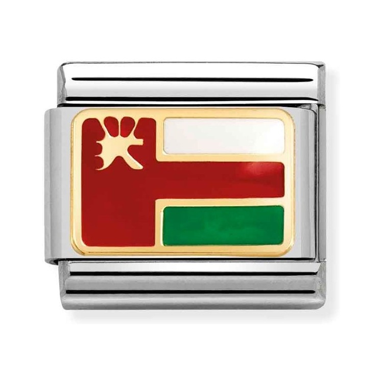 Nomination Composable Classic Charm Flagge Oman - Edelstahl, Gold 750 Gelbgold, Emaille