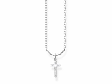 Kette mit Kreuzanhänger aus Silber, verziert mit klaren Zirkonia. Teil der Thomas Sabo Charming Collection, einstellbare Länge von 38 bis 45 cm.